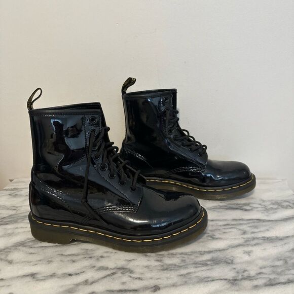 Dr Martens 1460 Black Patent Leather Lace-Up moto combat Boots size 9 women - Picture 2 of 15
